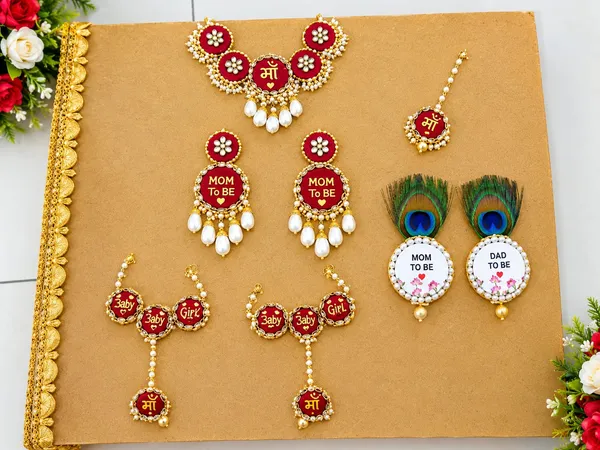 Red_Pearl_Baby_Shower_Jewellery_Set_For_Mom_And_Dad