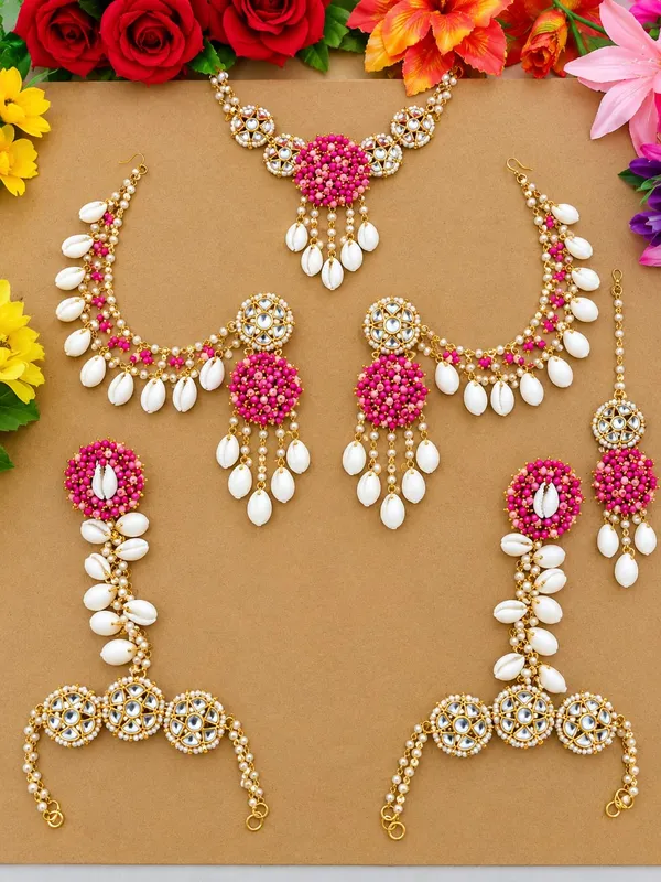 Pink_And_White_Beaded_Bridal_Jewellery_Set_for_Women