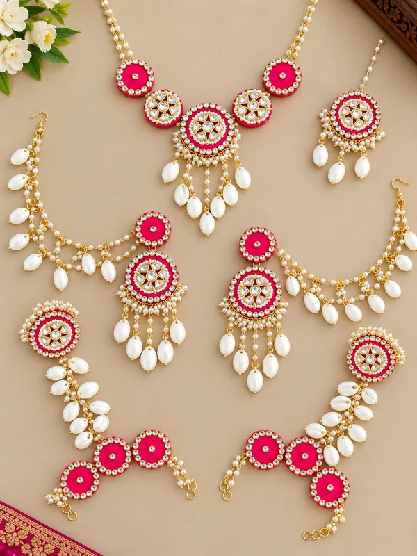 pink_Gold_Tone_Pearl_Bridal_haldi__Jewellery_Set_for_Women