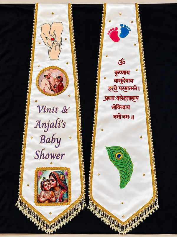 baby_shower_duppata_with_couple_photo_and_hand_paiting