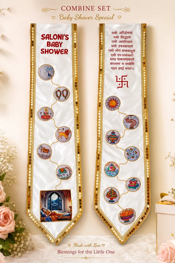 baby_shower__jain_theme_duppata_with_couple_photo_and_hand_paiting