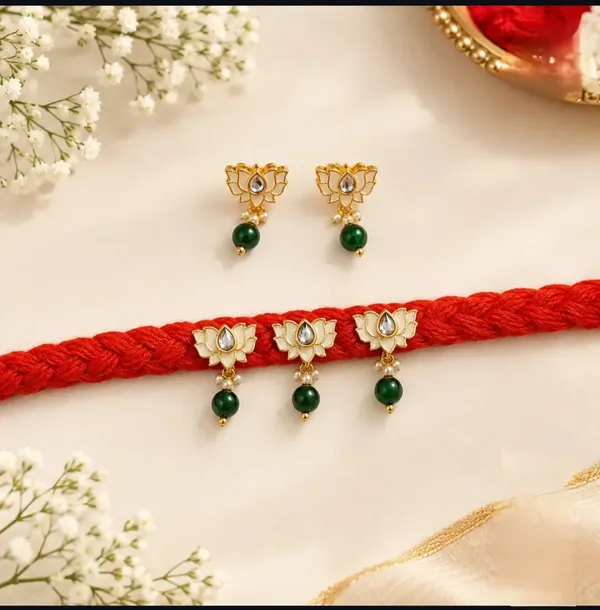 Red_Thread_Floral_Rakhi_Set_With_Matching_Earrings