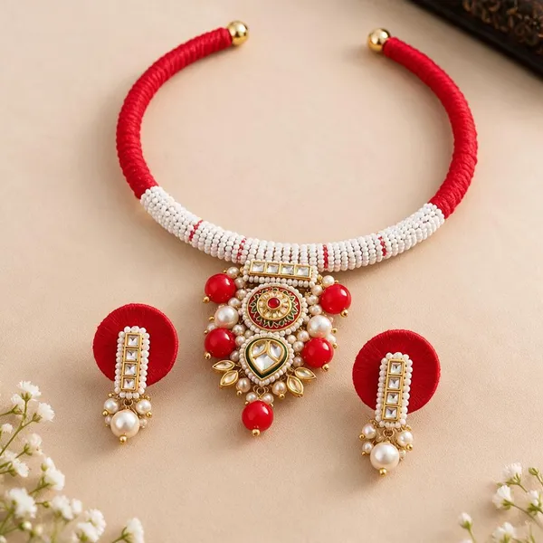 Red_Beaded_Ethnic_Necklace_Set_For_Women