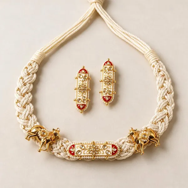 White_Thread_Traditional_Necklace_Set_For_Women