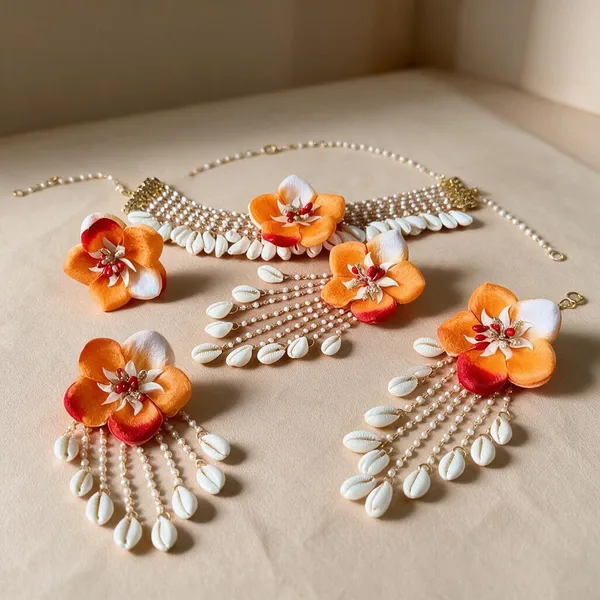 Orange_Floral_Pearl_Style_Jewellery_Set_For_Women