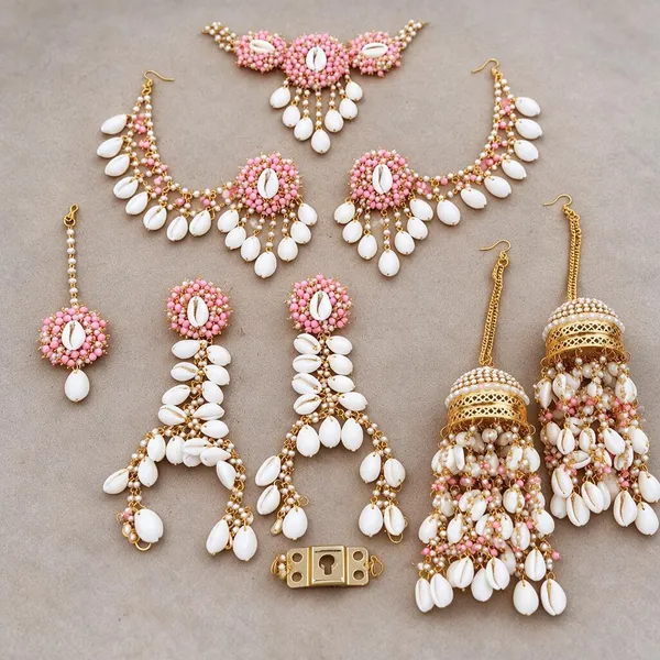 Pink_Shell_Bead_Bridal_Jewellery_Set_For_Women