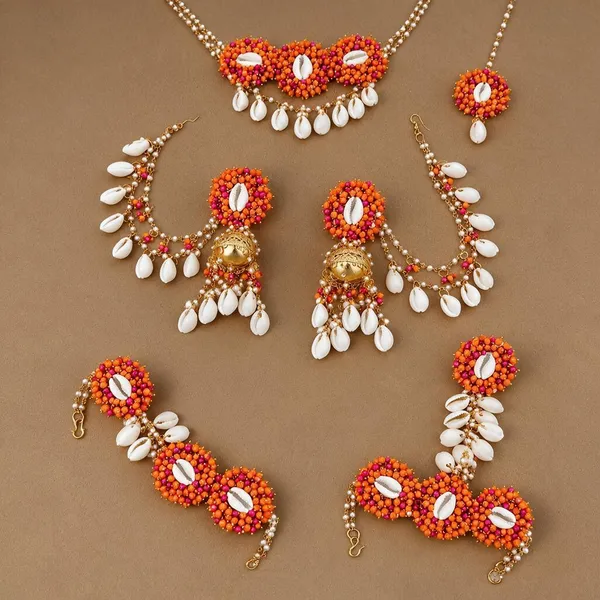 Orange_Beaded_Shell_Jewellery_Set_For_Women