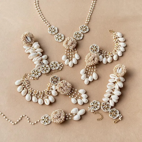 White_Shell_Pearl_Kundan_Style_Jewellery_Set_For_Women