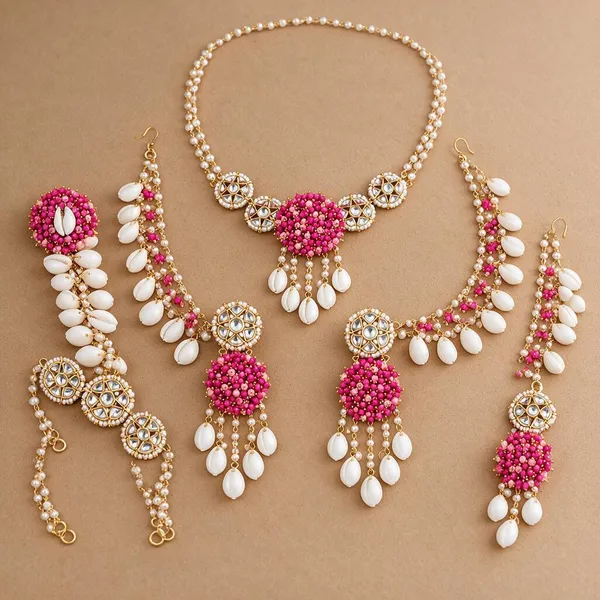 Pink_And_White_Beaded_Bridal_Jewellery_Set_For_Women