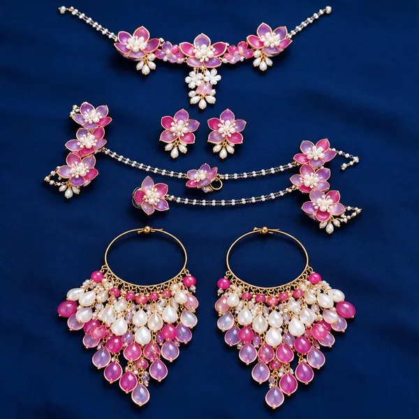 Pink_Floral_Statement_Jewellery_Set_For_Women