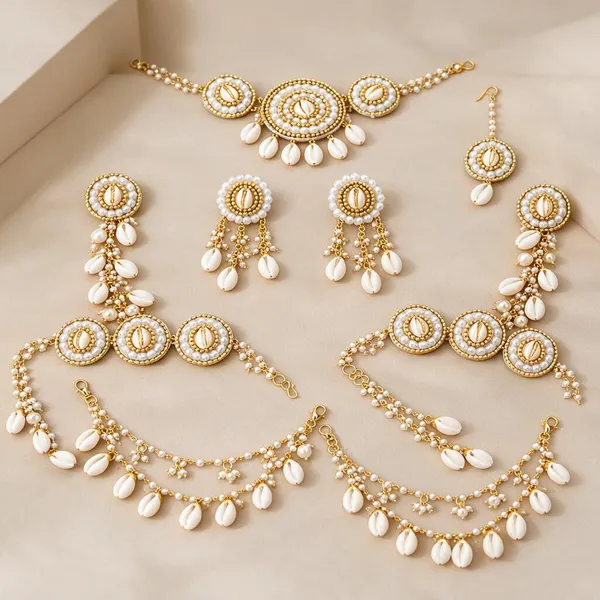 Gold_Tone_Cowrie_Shell_Bridal_Jewellery_Set_For_Women