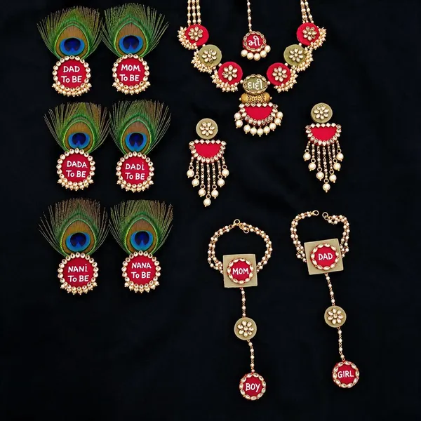 Red_Gold-Tone_Peacock_Feather_Baby_Shower__Jewellery_Set_For_Women