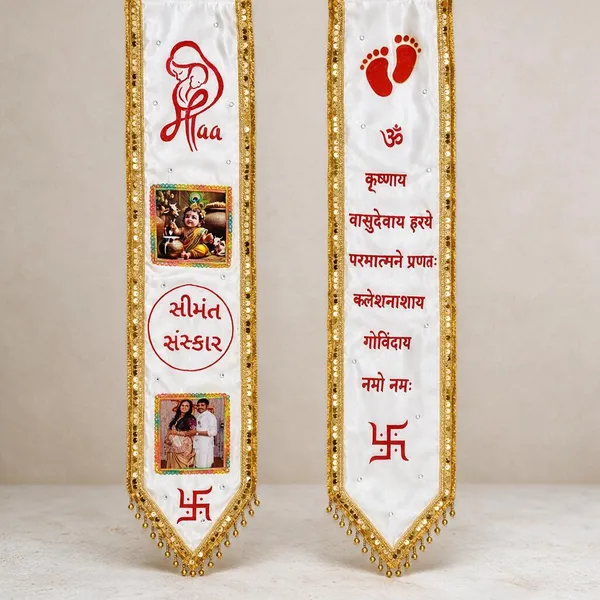 Baby_Shower_Duppata_With_Couple_Photo_And_Hand_Paiting