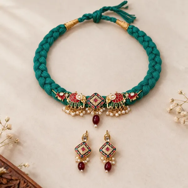 Teal_Braided_Thread_Necklace_Set_For_Women