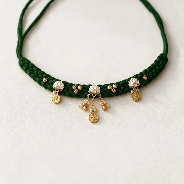 Green_Braided_Floral_Charm_Necklace_For_Women