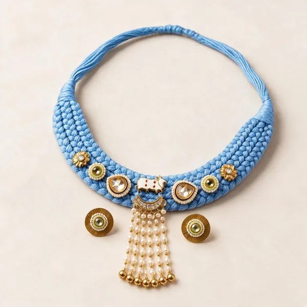 Blue_Braided_Statement_Necklace_Set_For_Women
