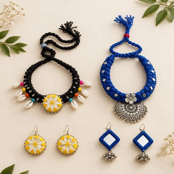 Blue_And_Black_Beaded_Necklace_And_Earring_Set_For_Women