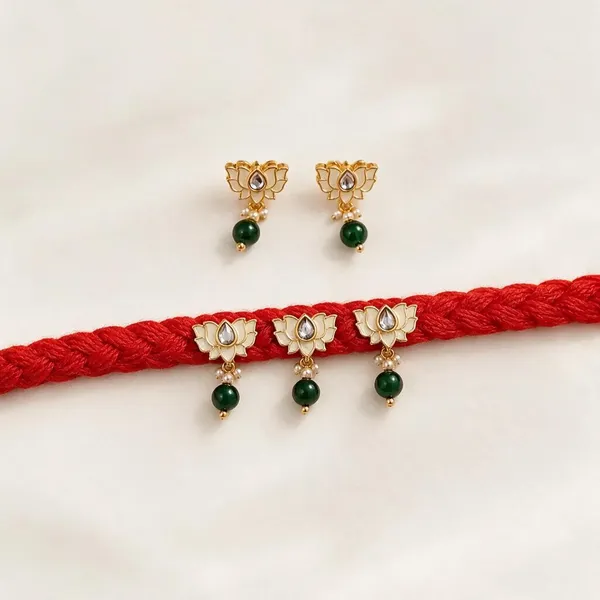 Red_Thread_Floral_Rakhi_Set_With_Matching_Earrings