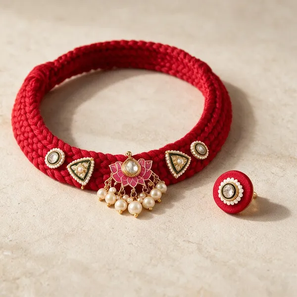 Red_Traditional_Choker_Necklace_And_Earrings_Set_For_Women