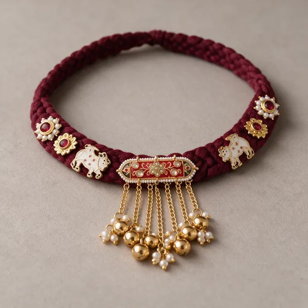 Maroon_Velvet_Kundan_Choker_Necklace_For_Women
