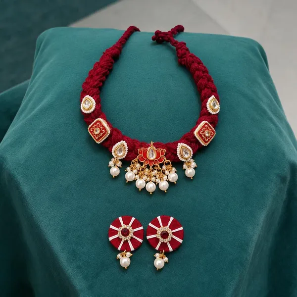 Red_Beaded_Necklace_And_Earrings_Jewellery_Set