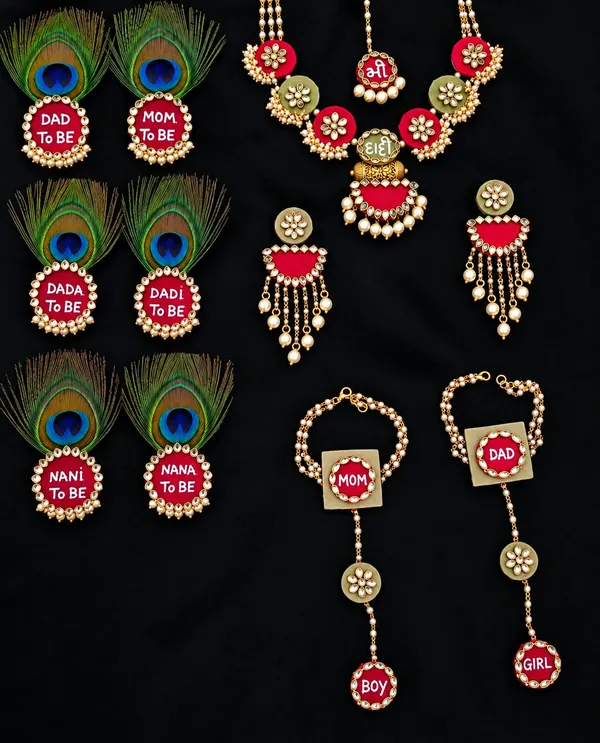 Red_Gold-Tone_Peacock_Feather_baby_shower__Jewellery_Set_for_Women