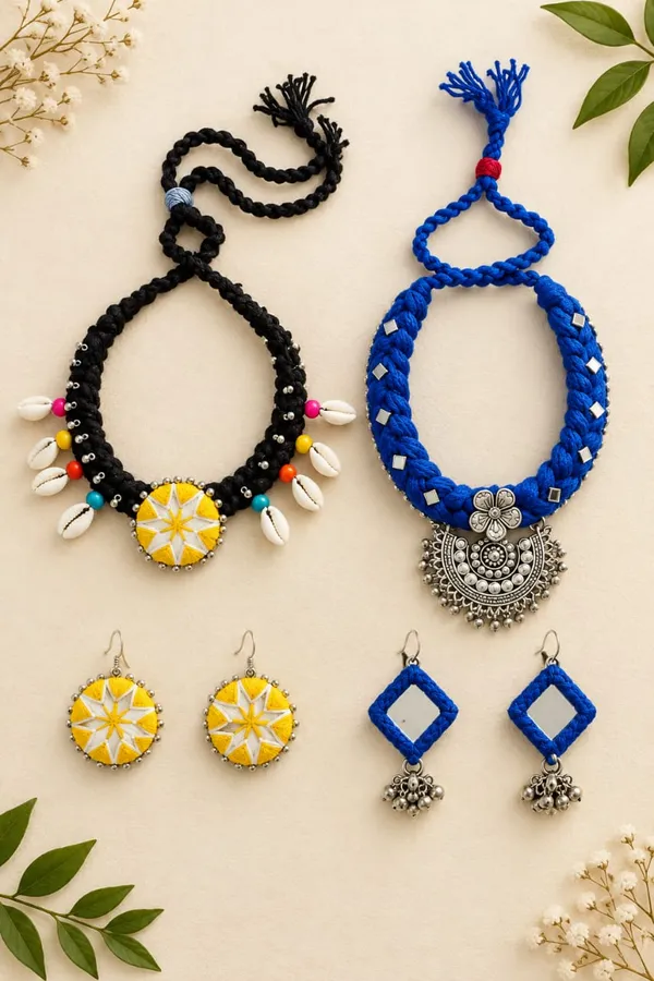 Blue_And_Black_Beaded_Necklace_And_Earring_Set_For_Women
