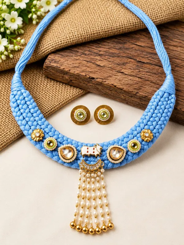 Blue_Braided_Statement_Necklace_Set_for_Women