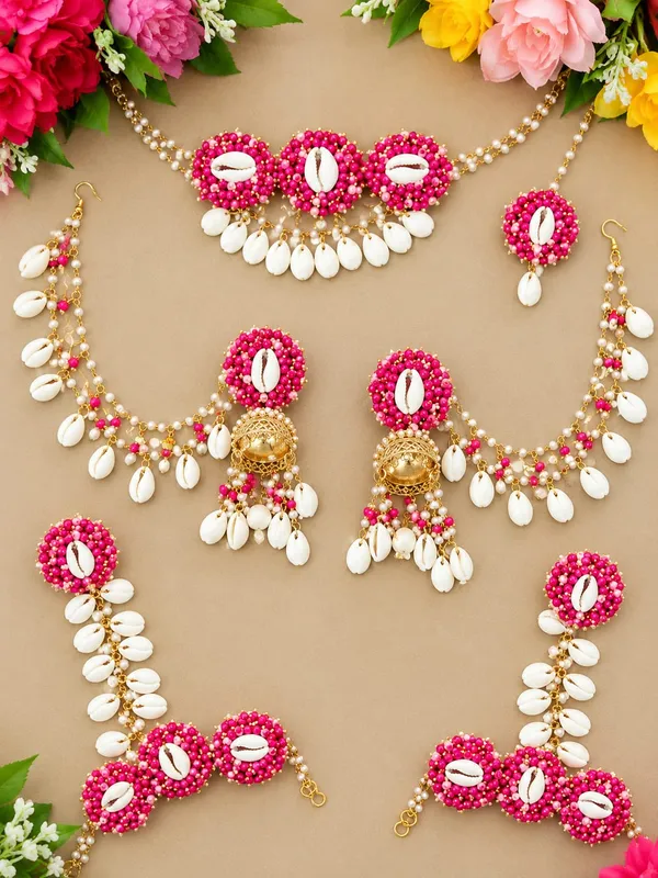 Pink_Beaded_Shell_Bridal_Jewellery_Set_for_Women
