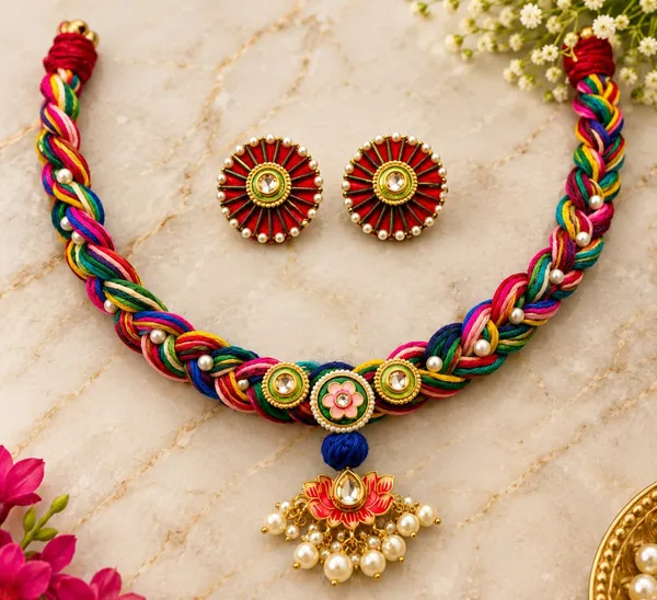 Multicolor_Thread_Necklace_And_Earrings_Set_for_Women
