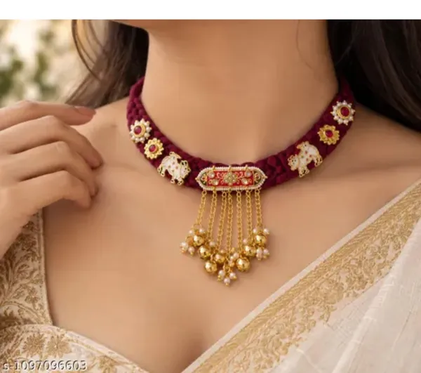 Maroon_Velvet_Kundan_Choker_Necklace_for_Women