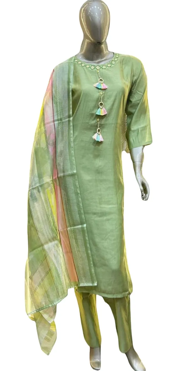 mint_green__mul_chanderi_with_shaded_duppata_and_pants_neck_line_hand_embordiery_wuth_tassles