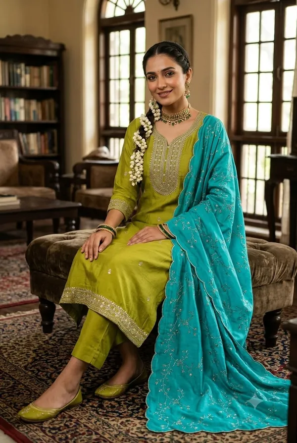 parrot_green__,_sea_green_duppata