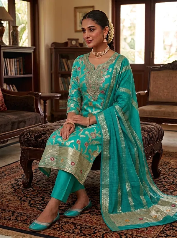 Turquoise_vichtra_silk_top_and_duppatta,_Embroidered_top_and_duppata_Salwar_Suit_Set_for_Women