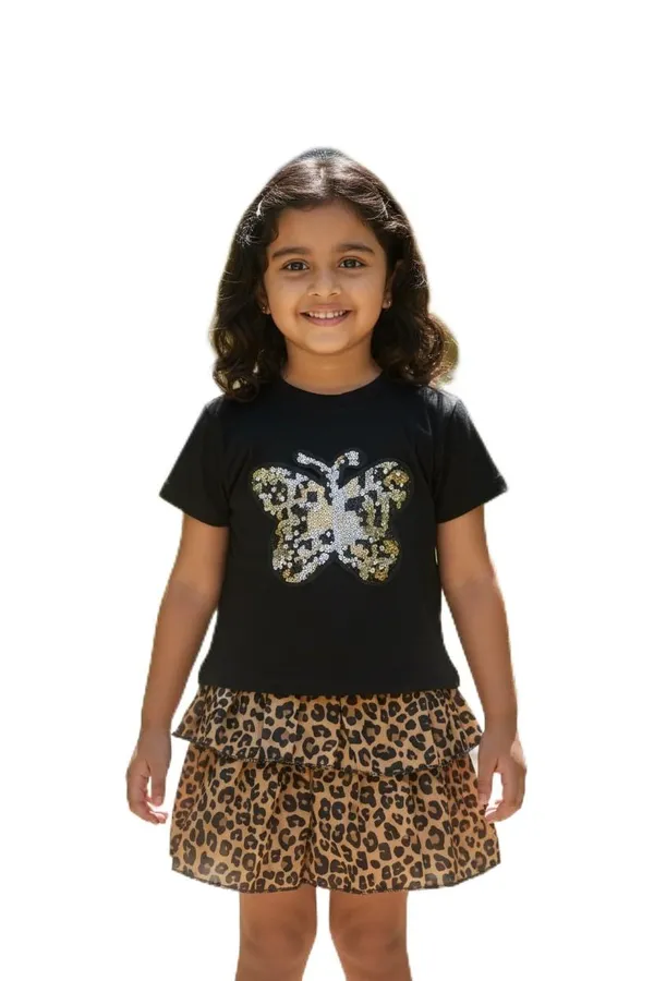 Girls_2-Piece_Summer_Outfit_Set_â€“_Black_Cotton_T-Shirt_with_Sequin_Butterfly_Patch_and_Tiered_Leopard_Print_Ruffle_Skirt_â€“_Toddler_&_Little_Girls_Fashion_(5_Yr)