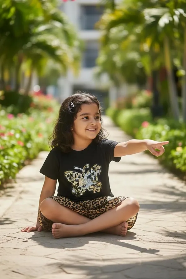 Girls_2-Piece_Summer_Outfit_Set_â€“_Black_Cotton_T-Shirt_with_Sequin_Butterfly_Patch_and_Tiered_Leopard_Print_Ruffle_Skirt_â€“_Toddler_&_Little_Girls_Fashion_(5_Yr)