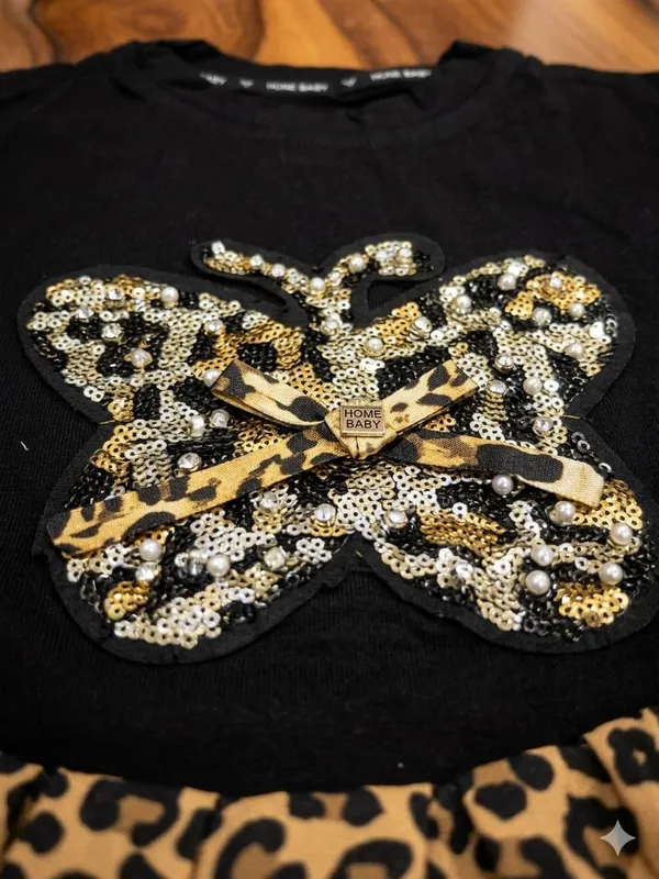 Girls_2-Piece_Summer_Outfit_Set_â€“_Black_Cotton_T-Shirt_with_Sequin_Butterfly_Patch_and_Tiered_Leopard_Print_Ruffle_Skirt_â€“_Toddler_&_Little_Girls_Fashion_(5_Yr)