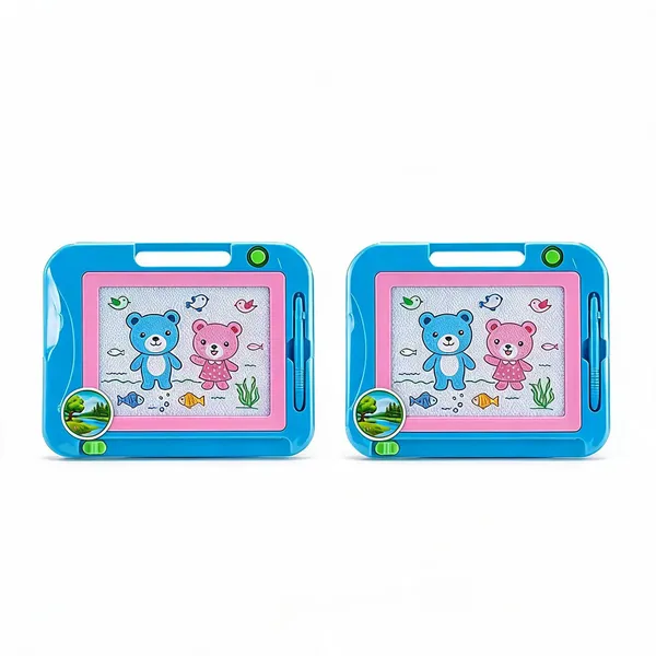 2-in-1_Magnetic_Drawing_Board_for_Kids,_Reusable_Erasable_Sketch_Pad_with_Attached_Stylus_Pen,_Ages_3+_-_Pack_of_2
