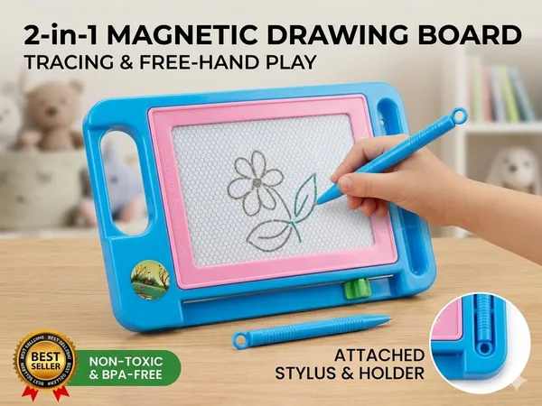 2-in-1_Magnetic_Drawing_Board_for_Kids,_Reusable_Erasable_Sketch_Pad_with_Attached_Stylus_Pen,_Ages_3+_-_Pack_of_2