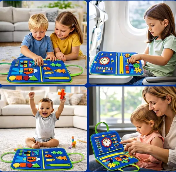 FAMNEST_JOYBOX_Busy_Board_for_Toddlers_1-4_Years_|_19-in-1_Sensory_Activity_Board_|_Felt_Busy_Book_with_Zipper,_Buckles,_Laces_&_Clock_|_Travel_Learning_Toy_for_Fine_Motor_Skills,_Dinosaur_Theme