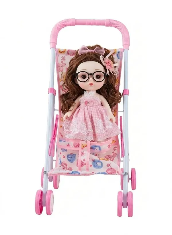 FAMNEST_JOYBOX_Doll_Stroller_for_Girls_3+_Years,_Singing_Baby_Doll_Pram_Push_Toy_with_4_Wheels,_Foldable_Toy_Stroller,_Musical_Doll_with_Singing_Function,_Pretend_Play_&_Role_Play_Toy