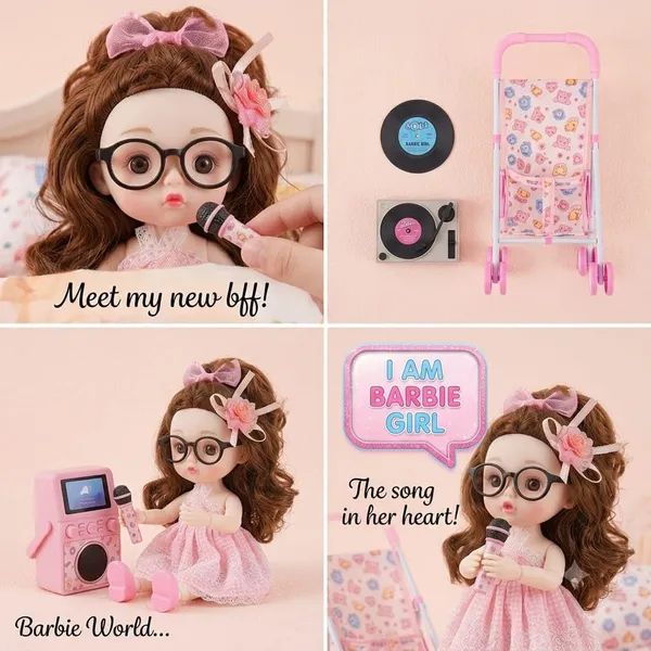 FAMNEST_JOYBOX_Doll_Stroller_for_Girls_3+_Years,_Singing_Baby_Doll_Pram_Push_Toy_with_4_Wheels,_Foldable_Toy_Stroller,_Musical_Doll_with_Singing_Function,_Pretend_Play_&_Role_Play_Toy