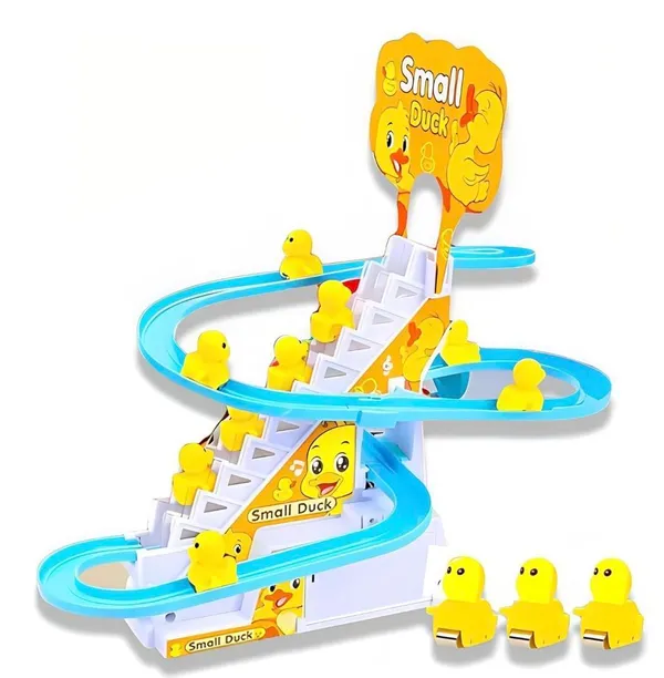 FAMNEST_JOYBOX_Musical_Duck_Climbing_Stairs_Toy_with_3_Small_Ducks,_Rollercoaster_Slide_Track_and_Upbeat_Music,_Battery_Operated_Playset_for_Toddlers