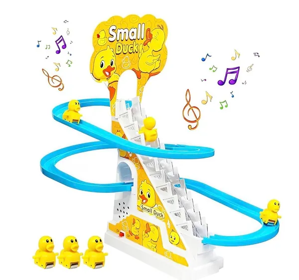 FAMNEST_JOYBOX_Musical_Duck_Climbing_Stairs_Toy_with_3_Small_Ducks,_Rollercoaster_Slide_Track_and_Upbeat_Music,_Battery_Operated_Playset_for_Toddlers