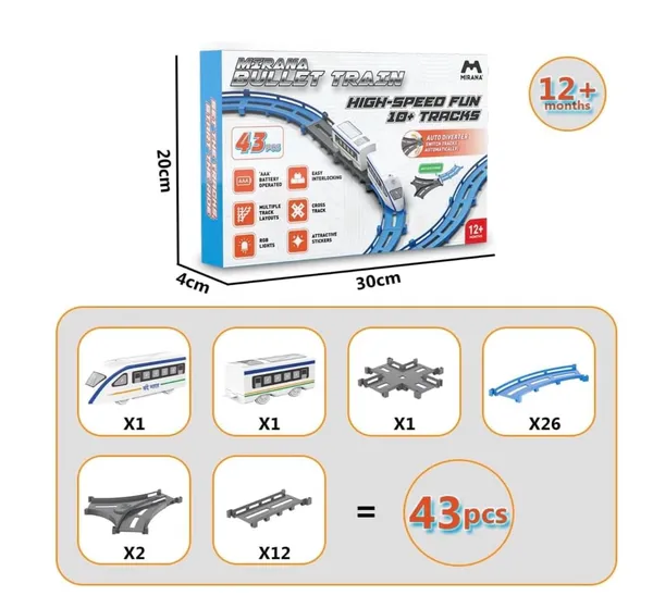 FAMNEST_JOYBOX_Bullet_Train_Toy_Set_with_Track,_Battery_Operated_Electric_High-Speed_Train,_43_Pieces_DIY_Railway_with_Lights,_Toy_for_Kids_12+_Months