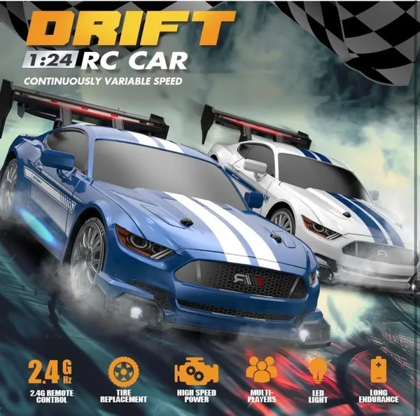 FAMNEST_JOYBOX_1:24_Scale_RC_Drift_Car_|_4WD_High_Speed_2.4GHz_Remote_Control_|_Racing_Vehicle_with_LED_Lights_|_Extra_Tires_and_Traffic_Cones_for_Boys_|_Variable_Speed_Control,_Long_Endurance,_White