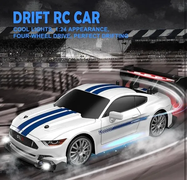 FAMNEST_JOYBOX_1:24_Scale_RC_Drift_Car_|_4WD_High_Speed_2.4GHz_Remote_Control_|_Racing_Vehicle_with_LED_Lights_|_Extra_Tires_and_Traffic_Cones_for_Boys_|_Variable_Speed_Control,_Long_Endurance,_White