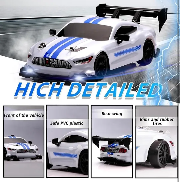 FAMNEST_JOYBOX_1:24_Scale_RC_Drift_Car_|_4WD_High_Speed_2.4GHz_Remote_Control_|_Racing_Vehicle_with_LED_Lights_|_Extra_Tires_and_Traffic_Cones_for_Boys_|_Variable_Speed_Control,_Long_Endurance,_White