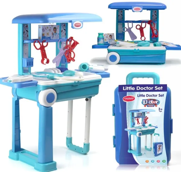 FAMNEST_JOYBOX_3-in-1_Doctor_Kit_for_Kids_|_Portable_Pretend_Play_Medical_Trolley_Suitcase_with_LED_Light_Instruments_and_Sounds_|_Blue_Playset_for_Boys_Girls_|_Doctor_Set_for_Kids
