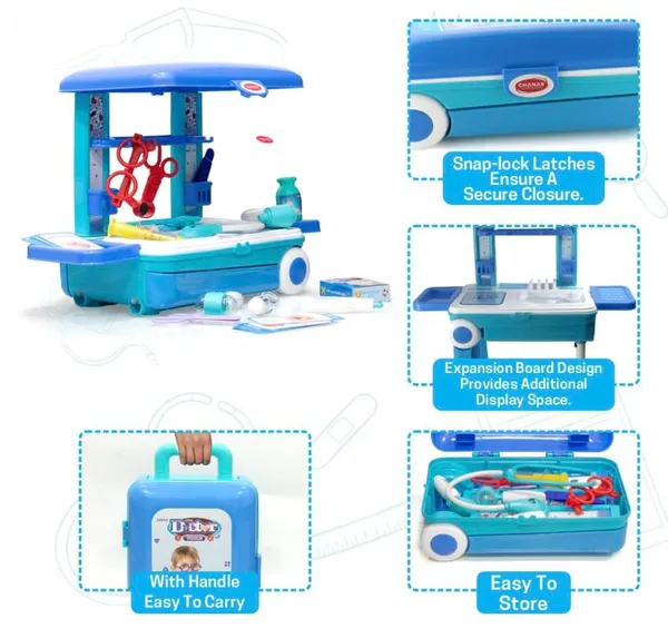 FAMNEST_JOYBOX_3-in-1_Doctor_Kit_for_Kids_|_Portable_Pretend_Play_Medical_Trolley_Suitcase_with_LED_Light_Instruments_and_Sounds_|_Blue_Playset_for_Boys_Girls_|_Doctor_Set_for_Kids